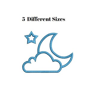 May include: A blue outline of a crescent moon, a cloud, and a star.  5 Different Sizes.