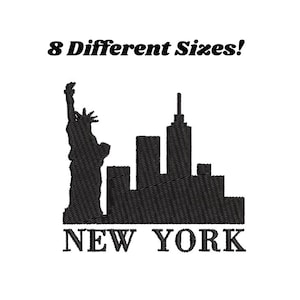 New York Skyline Embroidery Design - New York City Outline Digital Design Machine Embroidery design- NYC patch file Statue of Liberty NY