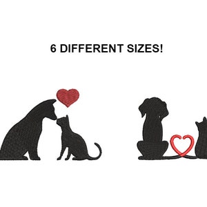 Cat and Dog Bundle - Embroidery Design - Heart Digital Design -Machine Embroidery design - Dog silhouette patch file -Dog embroidery design