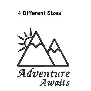 Adventure Awaits Embroidery Design - Mountains Digital Design - Outdoors Machine Embroidery design - patch file - Outline embroidery design