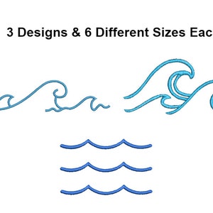 May include: Three different blue wave designs, each with six different sizes. The designs include a single wave, a double wave, and a triple wave.