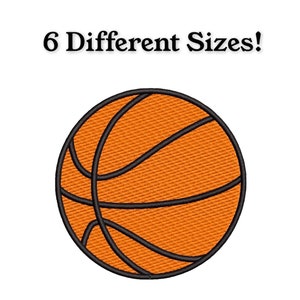 May include: An orange basketball with black stitching. The text "6 Different Sizes!" is above the basketball.