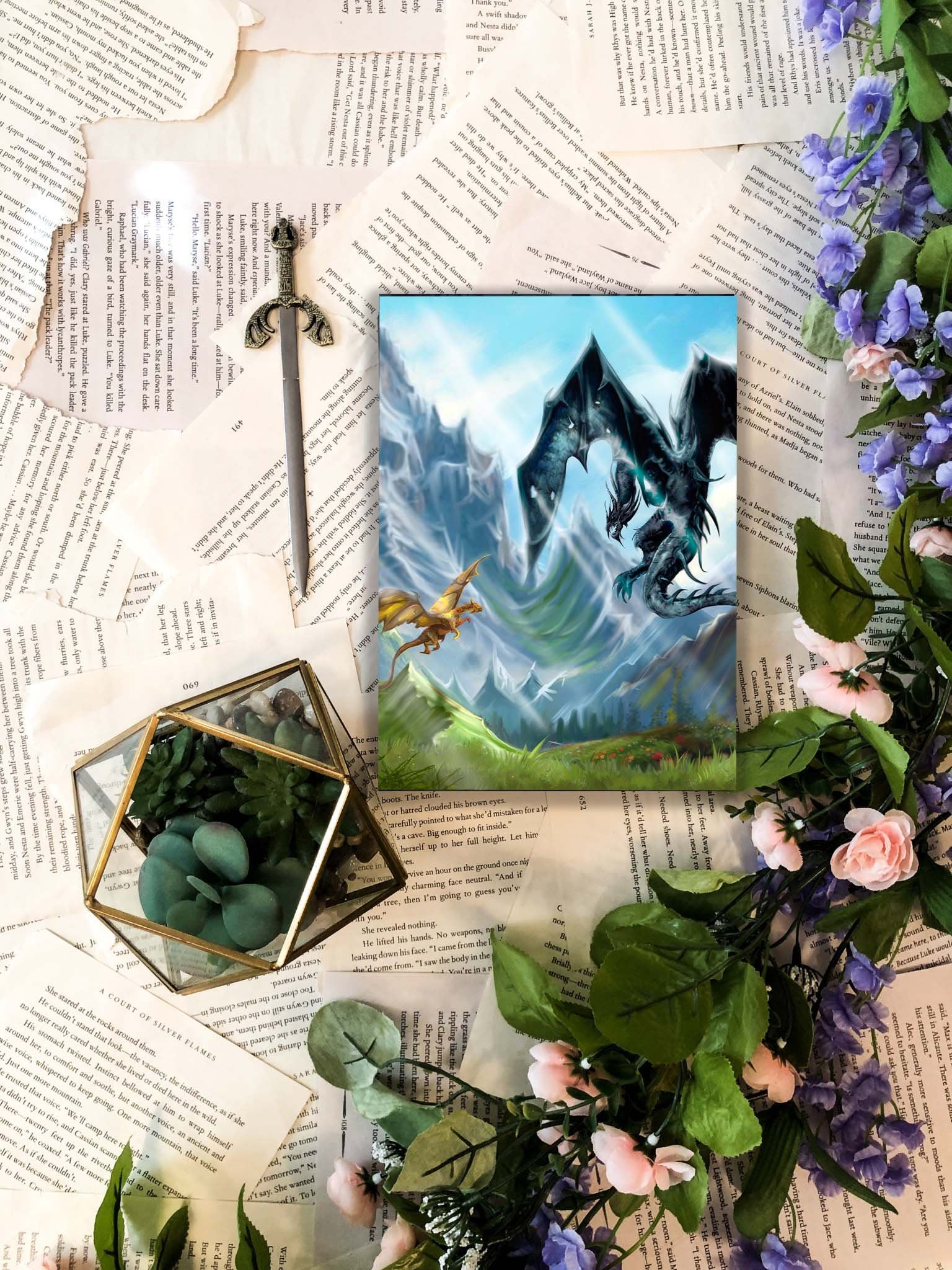 Xaden and Violet at Basgiath 5 x 7 inch Art Print - Officially Licensed Fourth Wing The Empyrean Series by Rebecca Yarros Merchandise