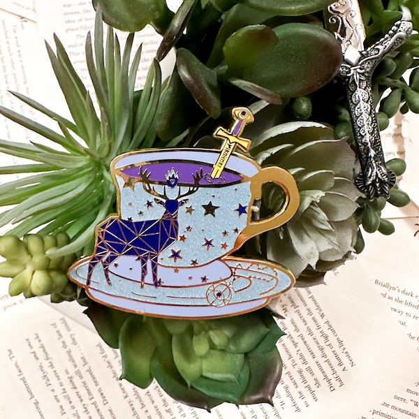 Limited Edition Tea Cup Pin Series #2 (B Grade - Minor Flaws)  - Enamel Plated Gold Metal Pin with Light Blue Glitter Licensed Sarah J. Maas