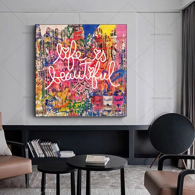 Life is Beautiful Canvas Wall Art Graffiti Art Poster Only Etsy