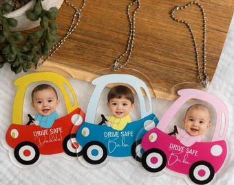 Personalised Cozy Coupe Car Hanger | Custom Baby Photo Keepsake Gift Father's Day Fathers Day Dad Mum Mothers Gift Rear View Mirror Ornament