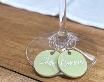 Acrylic Drink Charm | Personalized Custom Place Card Champagne Flute Glass Cocktail Tag Silver Gold Wedding Engagement Birthday Personalised