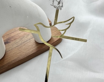 10pcs Of Acrylic Religious Cake Topper - Dove And Cross,Holy Spirit Topper, Confirmation Topper (Gold Mirror