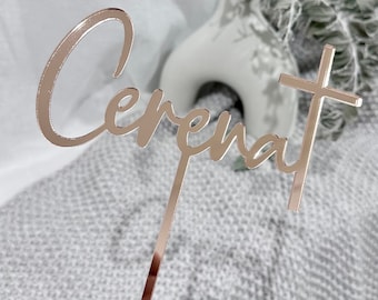 Christening Name Cake Topper | Custom Personalized Acrylic Decor Gold Silver Rose Mirror Single Word Baptism First Holy Communion Christian