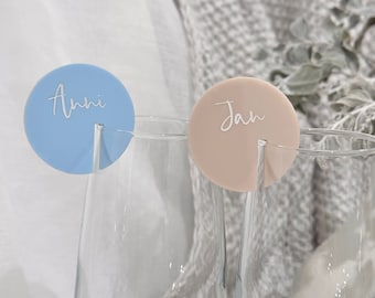 Acrylic Drink Tag | Personalized Custom Place Card Champagne Flute Cocktail Charm Silver Rose Gold Wedding Engagement Hens Birthday Initial