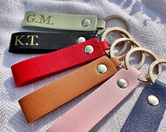 Personalised Leatherette Strap Keyring | key tag ring chain personalised custom initial monogram leather PU wrist sage name