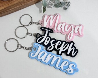 Double Layered Acrylic Keychains | Back To School Personalised Bag Tag Custom Name 3D key chain Keyring Key ring Daycare toddler childrens