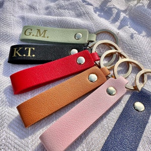 Personalised Leatherette Strap Keyring | key tag ring chain personalised custom initial monogram leather PU wrist sage name