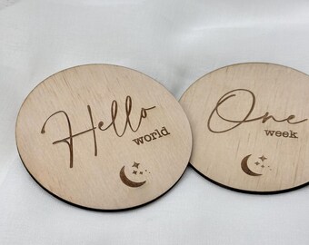 Set of 14 Moon Style Baby Milestone Cards - Acrylic Timber milestone cards | Baby shower gift | newborn gift | baby photo props months