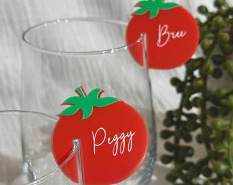 Tomato Acrylic Drink Tags | Name Personalized Custom Place Cocktail Charm Hens Birthday Dolce Vita Amalfi Thats Amore Freshly Picked Italian