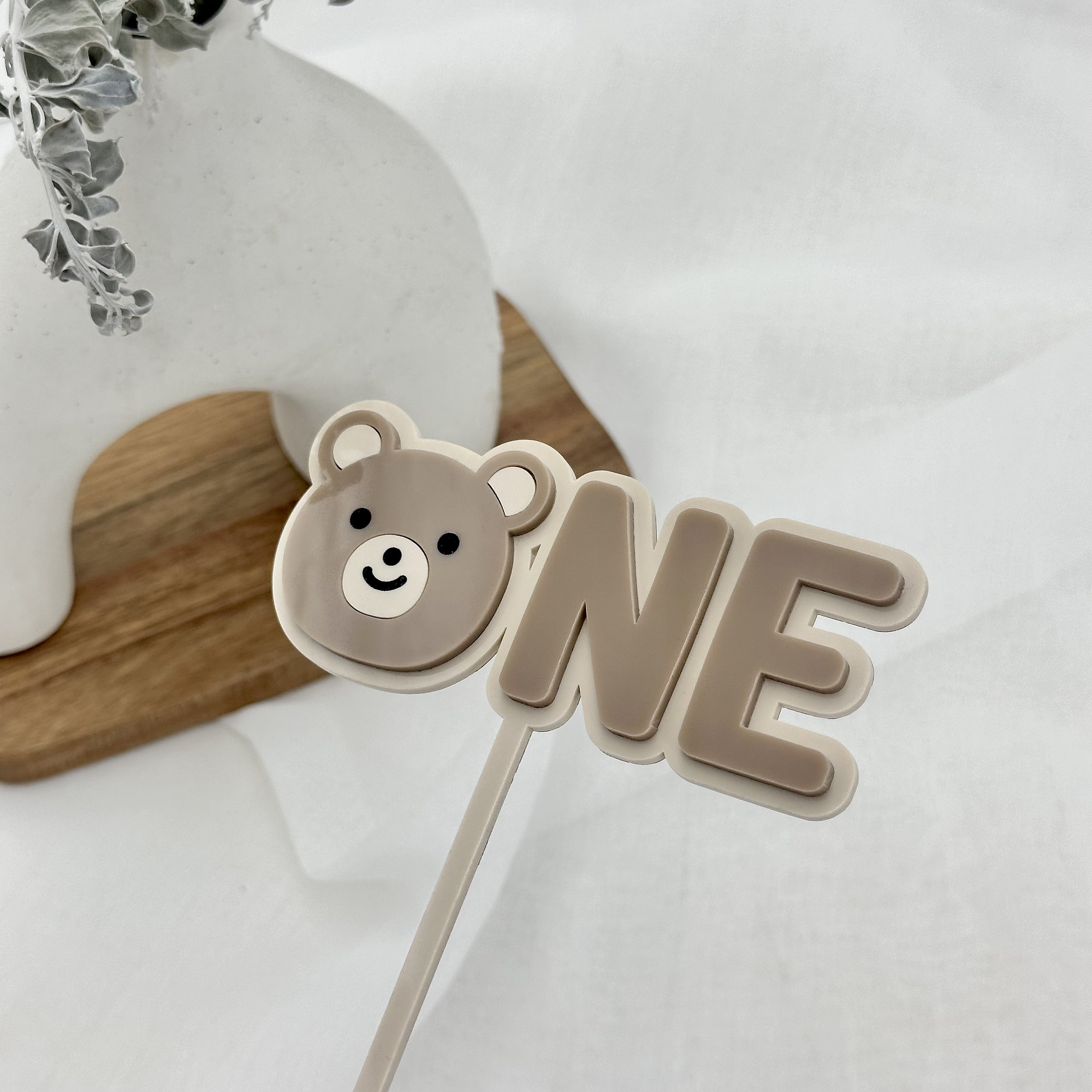 Teddy Bear First Birthday One Cake Topper | Acrylic Cake Decor Modern ...