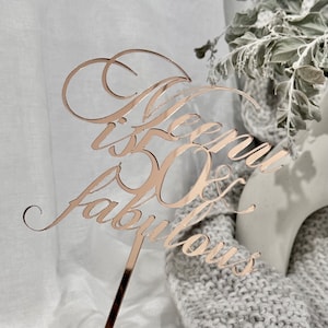 Custom Fifty 50 and Fabulous Cake Topper | Acrylic Decor Modern Gold Silver Rose Mirror 50 50th Birthday Event Male Female Personalized