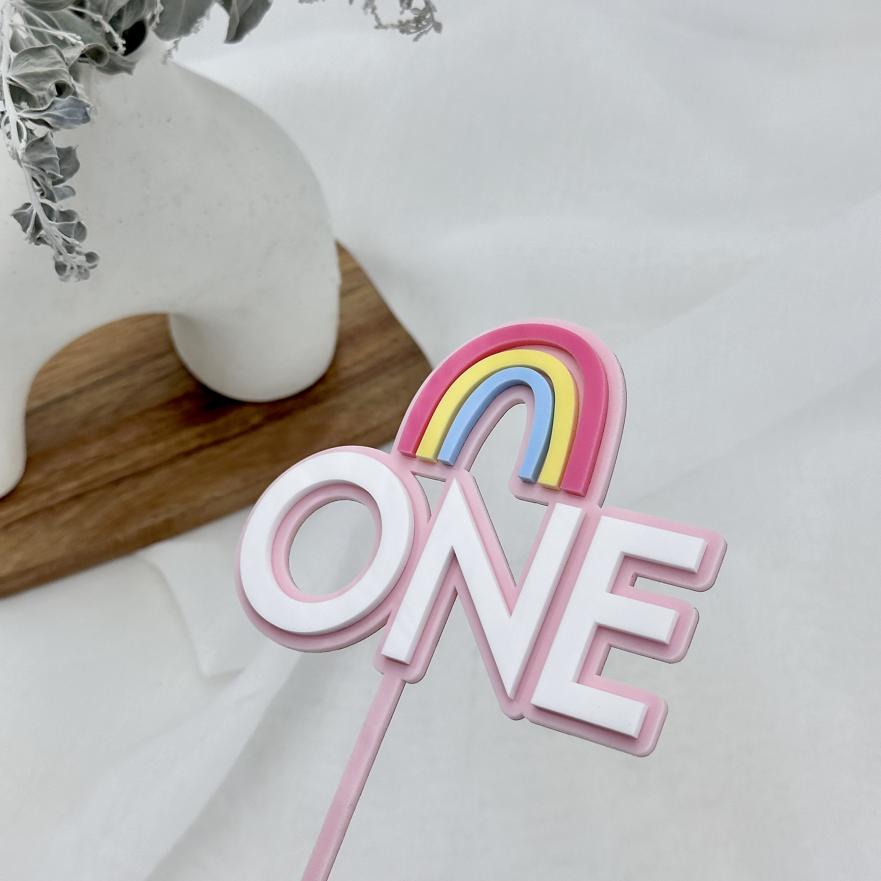 Rainbow First Birthday One Cake Topper | Acrylic Cake Decor Modern Gold ...