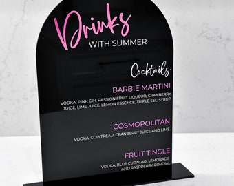 Custom Acrylic Bar Menu | Personalized Personalised Drinks Sign List Menu Champagne  Cocktail Silver Rose Gold Wedding Birthday Hens Bucks