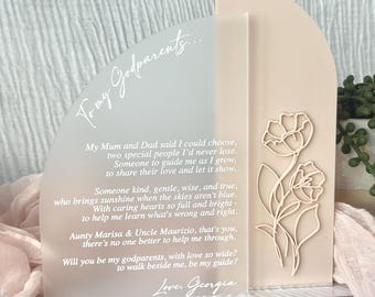 Personalised Godparent Proposal Plaque - Double Layer | Custom Acrylic Keepsake Gift Baptism Christening Godmother Godfather  Gift Baby