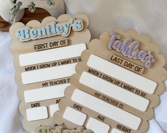 Back to School First and Last Day Milestone Board | Kids Childrens Family Sign Timber Wooden Personalized Custom Children's Child Preschool