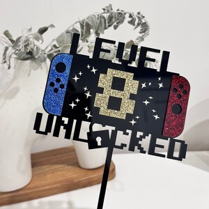 Nivå upplåst födelsedagstårtdekoration | Akryl barn vuxna fest barn videospel gamer spelkonsol spel battle royale ålder glitter