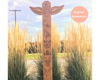 CNC Router Design, wood carved totem pole, VCarve - Illustrator - Inkscape software files, Garden totem, Woodland animals, Digital download