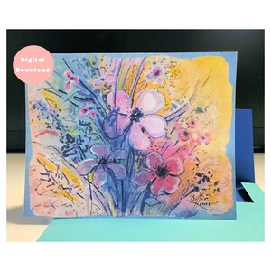 Geschenkkarten- und Umschlagvorlage zum Ausdrucken in Aquarellfarben, zum selbst ausdrucken, Charmante original-Kunst, Hübsche Blumen für alle Gelegenheiten, innen leer, 13x18 cm
