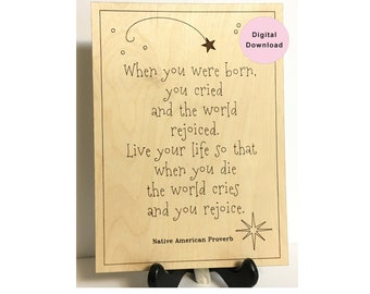 When you were born, SVG design/pattern to laser engrave, Inspirational art, Native American proverb, Create mindful gifts. Digital download.