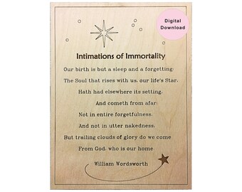 Ode on Immortality, SVG design/pattern to laser engrave, Inspiration, Poetry art, Wordsworth, Create mindful gifts. Digital download.