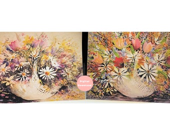 2 Printable Greeting or Gift Cards & Envelope - Original Watercolor, All Occasion, Flower Basket Floral Greeting Card, Blank Inside GJ