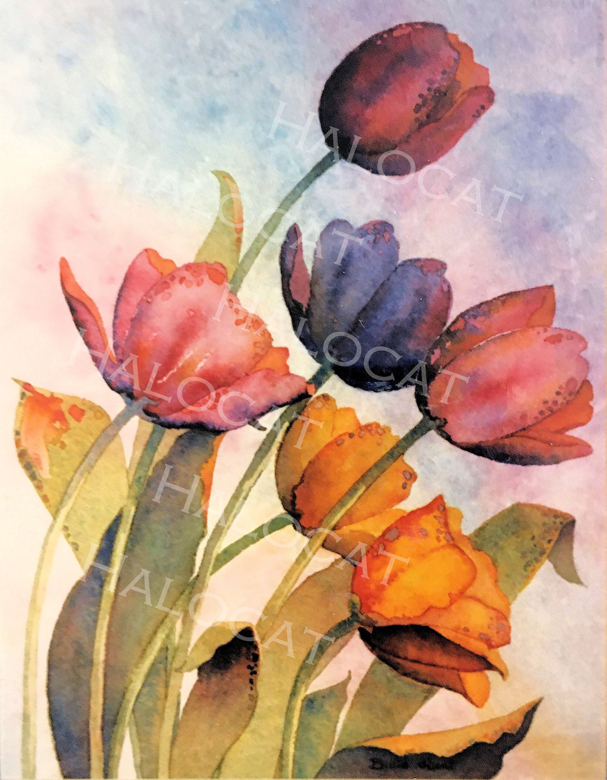 Printable Watercolor, Beautiful Artistic Colorful Tulips Wall Art From ...