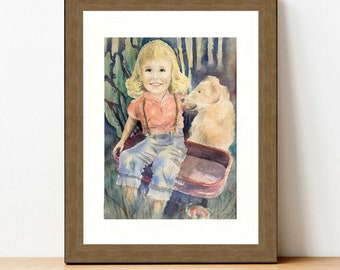 Printable wall decor from an original watercolor painting. 1980s style vintage design. Colorful child art. Up to 16" x20". Instant download.
