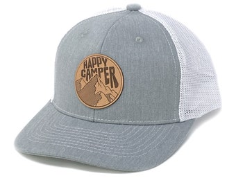 Happy Camper Hat, Camping Hat, Camp Hat, Mountain Trucker Hat, Outdoors Hat, Hiking Trucker Hat
