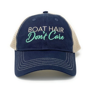 Boat Hair Don’t Care Hat (Navy), Lake Hair Cap, Trucker Hat for Women, Baseball Hat