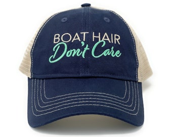 Boat Hair Don't Care Hat (Navy), Lake Hair Cap, Trucker Hat for Women, Baseball Hat