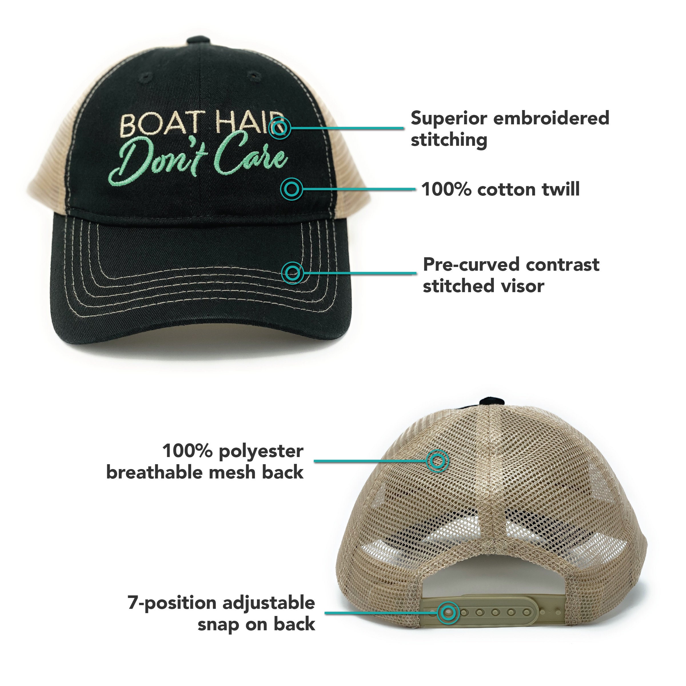Boat Hair Dont Care Hat black, Lake Hair Cap, Trucker Hat for Women