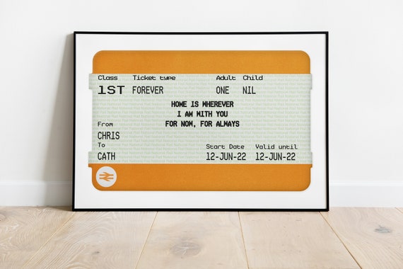 Personalised Train Ticket Print Personalised Wedding Gift 