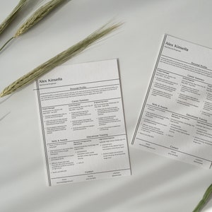 Könnte beinhalten: Ein schwarz-weißer Lebenslauf für Alex Kinsella, einen Maschinenbauingenieur. Der Lebenslauf enthält ein persönliches Profil, eine Karriereübersicht, Fähigkeiten und Auszeichnungen, eine Ausbildung und Kontaktinformationen.