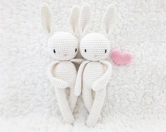 Amigurumi lapin, cadeau naissance, doudou lapin blanc ivoire