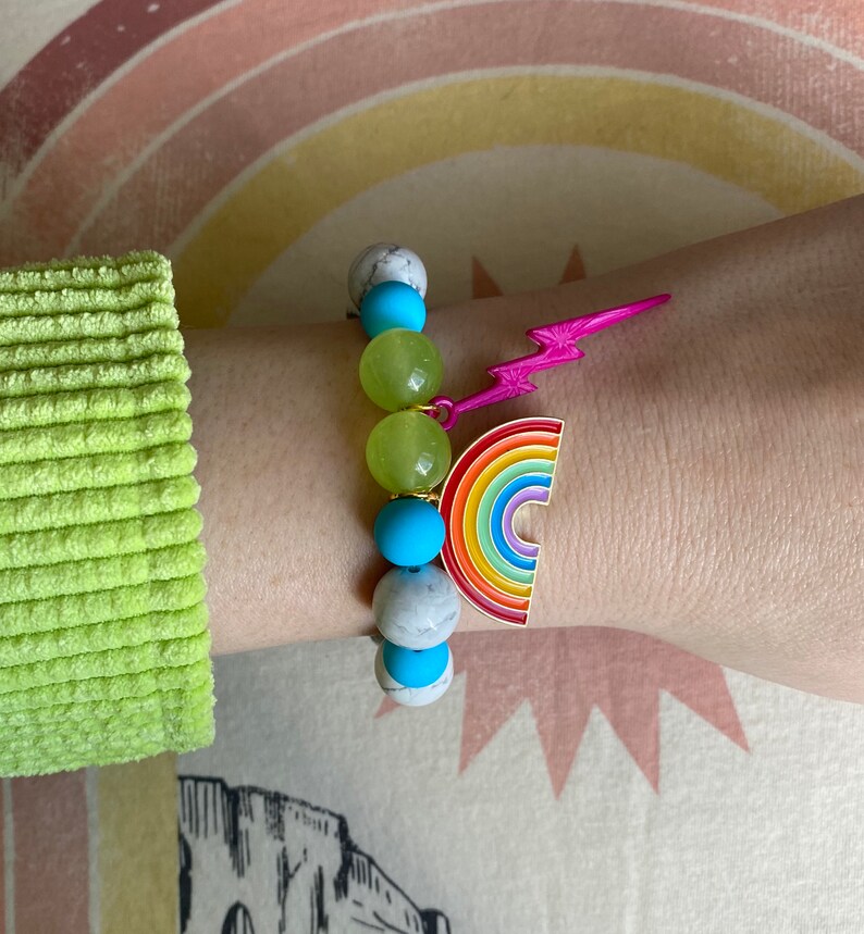 Y2K Bracelet Lightning Bolt Rainbow Enamel Charm Chunky Etsy Nederland