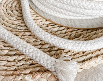 10mm Braided Cotton Cord, Macrame Cord, Macrame Rope, Craft Supplies, DIY Rainbow Rope, Macrame Supplies White Braided Cotton Cord