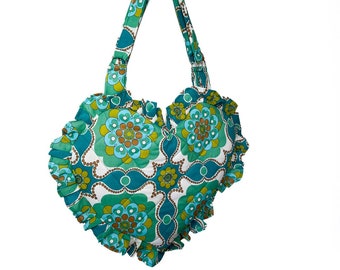 Turquoise Ruffle Heart Tote Bag