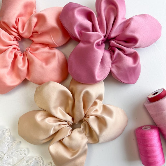 Flower Scrunchie Peach Satin Hair Scrunchie Peach Statement