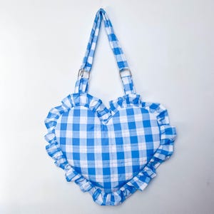 Heart-shaped tote bag - Blue Gingham Taffeta