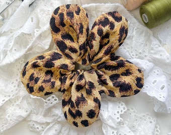 Leopard Print Oversize Flower Scrunchie