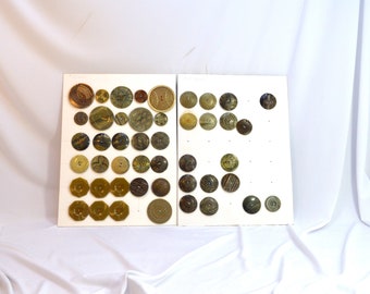 46 Antique and Vintage Buttons on Collectors Card Etched Patterns Flat, Tan, Brown