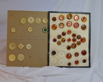 43 Antique and Vintage Buttons on 2 Collectors Card Tortoise, Celluloid, Super Lights