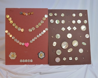 83 Antique and Vintage Buttons on 2 Collectors Card Mother of Pearl, Shell, Etched