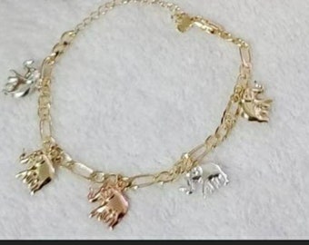 Elephant Bangles,Lucky,14k Gold Plated Charm Bracelet - Rolled Gold